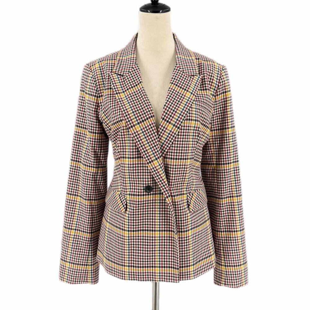 1901 Ivory Burgundy Plaid Academia Fall Preppy Workwear Polished Blazer Jacket